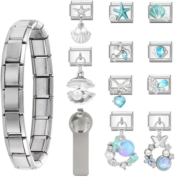 Loozykit Store Italian Charm Bracelet Sets with 1Pcs Start Bracelet,10Pcs Module Charms and Opening Tool DIY Removable Charms Stainless Steel Links Jewelry Gifts - Image 1
